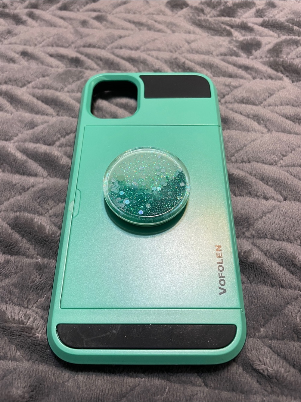 Mint Green Protective Phone Case with Glitter Pop Socket